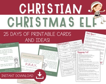 Christian Christmas Elf Printable Pack - Bible Verse Christmas Cards for Christmas Elf - Jesus Centered Christmas Activities for Kids