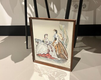 Vintage seltene 1970er Jahre Illustration von viktorianischen Frau Spiegel