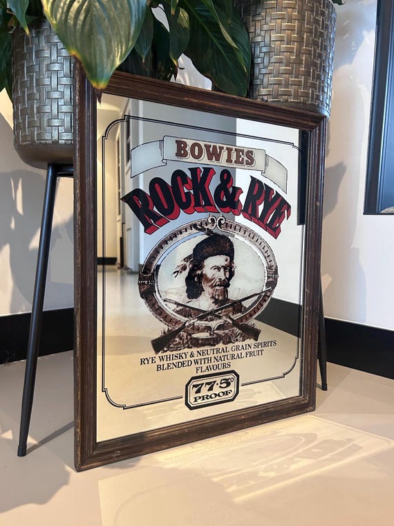 Vintage Bowie's Rock and Rye BIG Advertising Mirror | Retro Bar