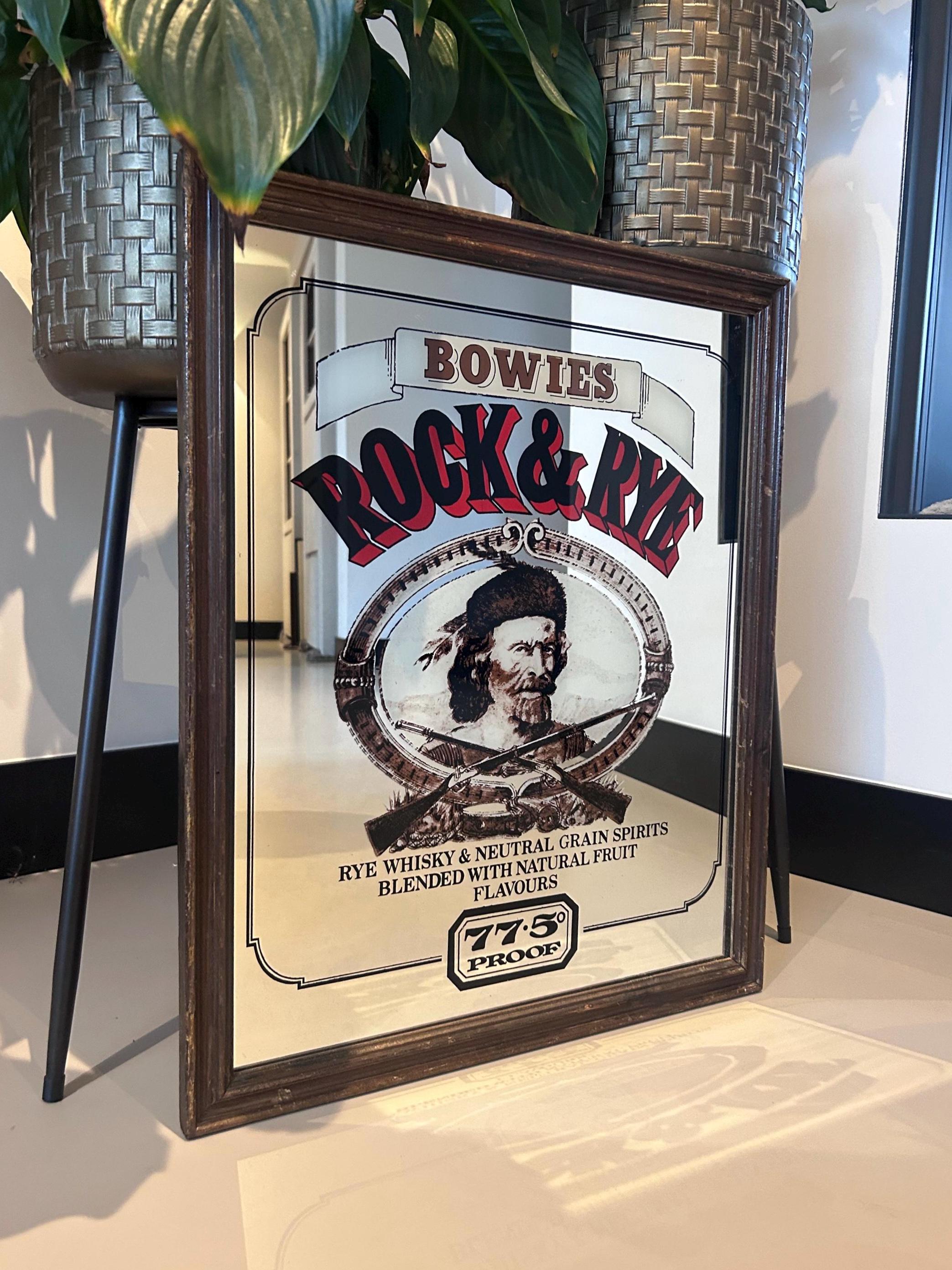 Vintage Bowie's Rock and Rye BIG Advertising Mirror | Retro Bar