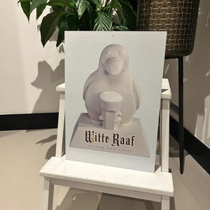 Vintage RARE 1980’s Belgium Witte Raaf Witbier Beer - Carton Bar Sign (both sides printed)