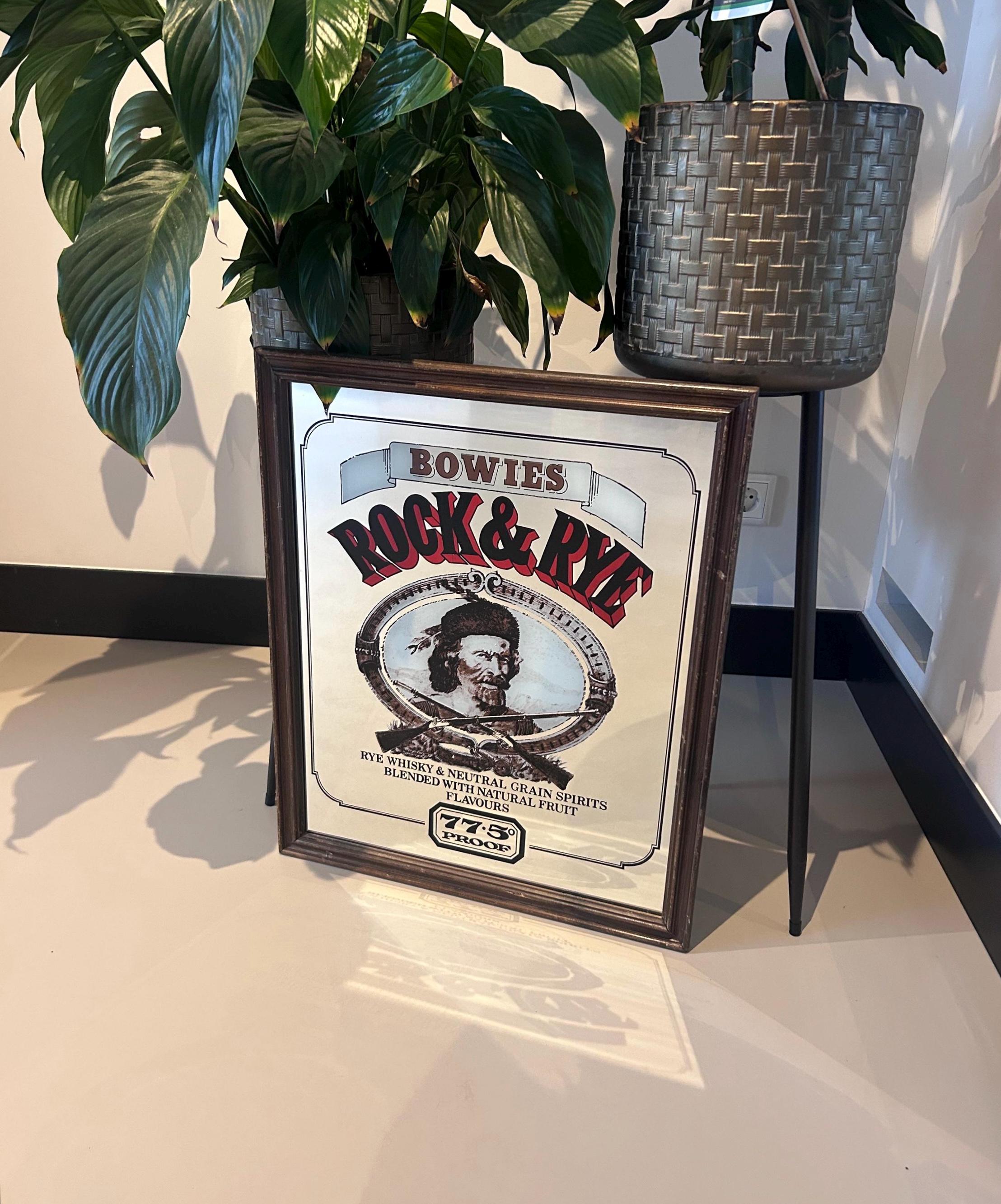 Vintage Bowie's Rock and Rye BIG Advertising Mirror | Retro Bar