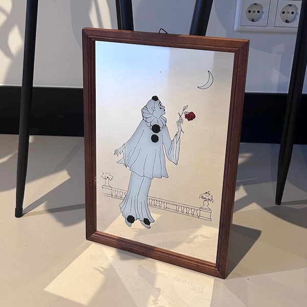 Vintage 1970s Rare 'Art Deco' Pierrot Clown Mirror