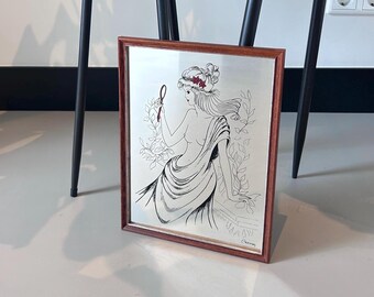 Vintage Rare &#39;Art Nouveau&#39; Style Cannon &#39;Girl with Red Hand Mirror&#39; Mirror