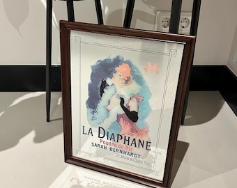 Miroir Vintage 1970 'Art Nouveau' La Diaphane - Sarah Bernhardt - Artiste Jules Charet 1890