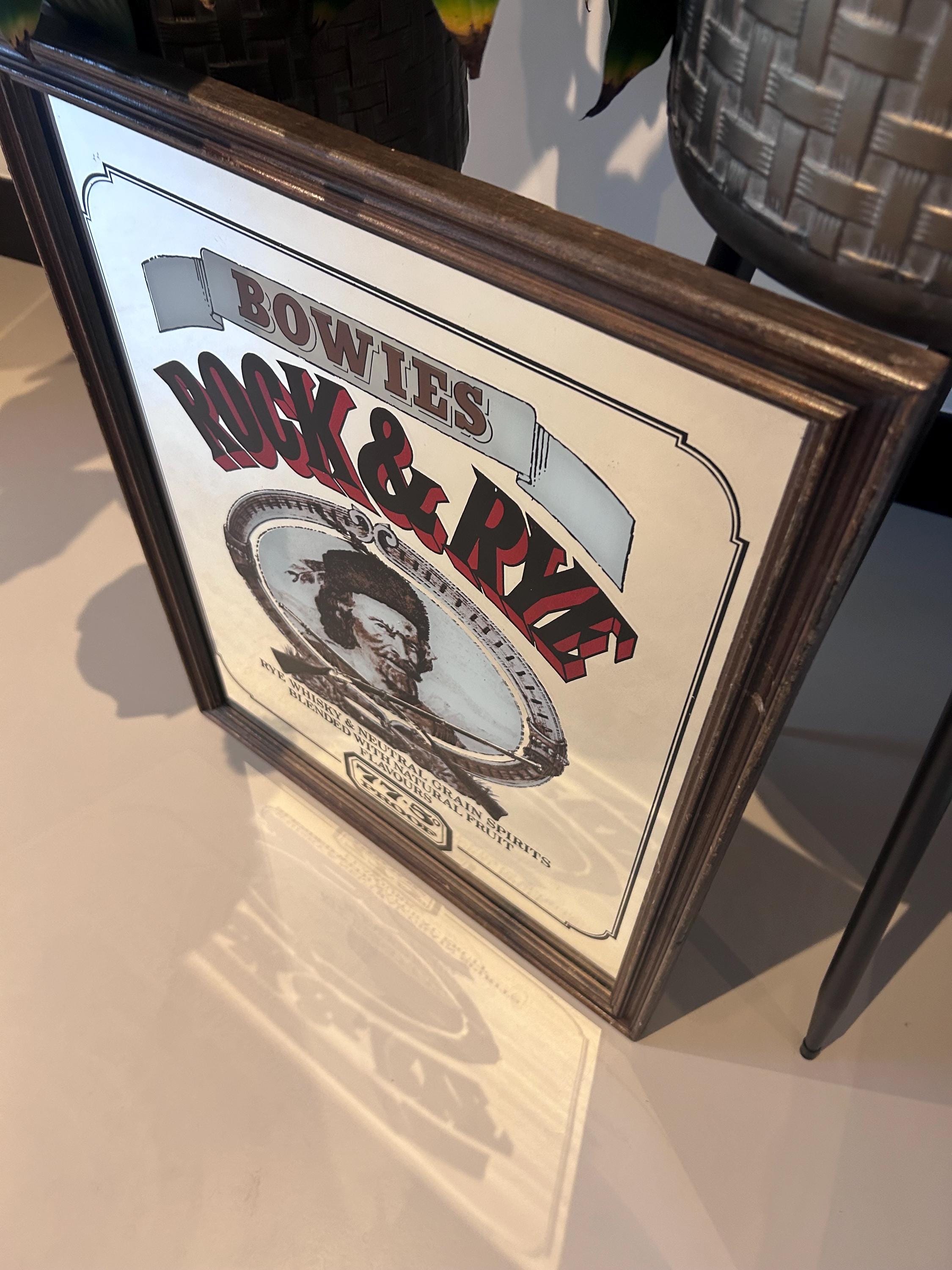 Vintage Bowie's Rock and Rye BIG Advertising Mirror | Retro Bar