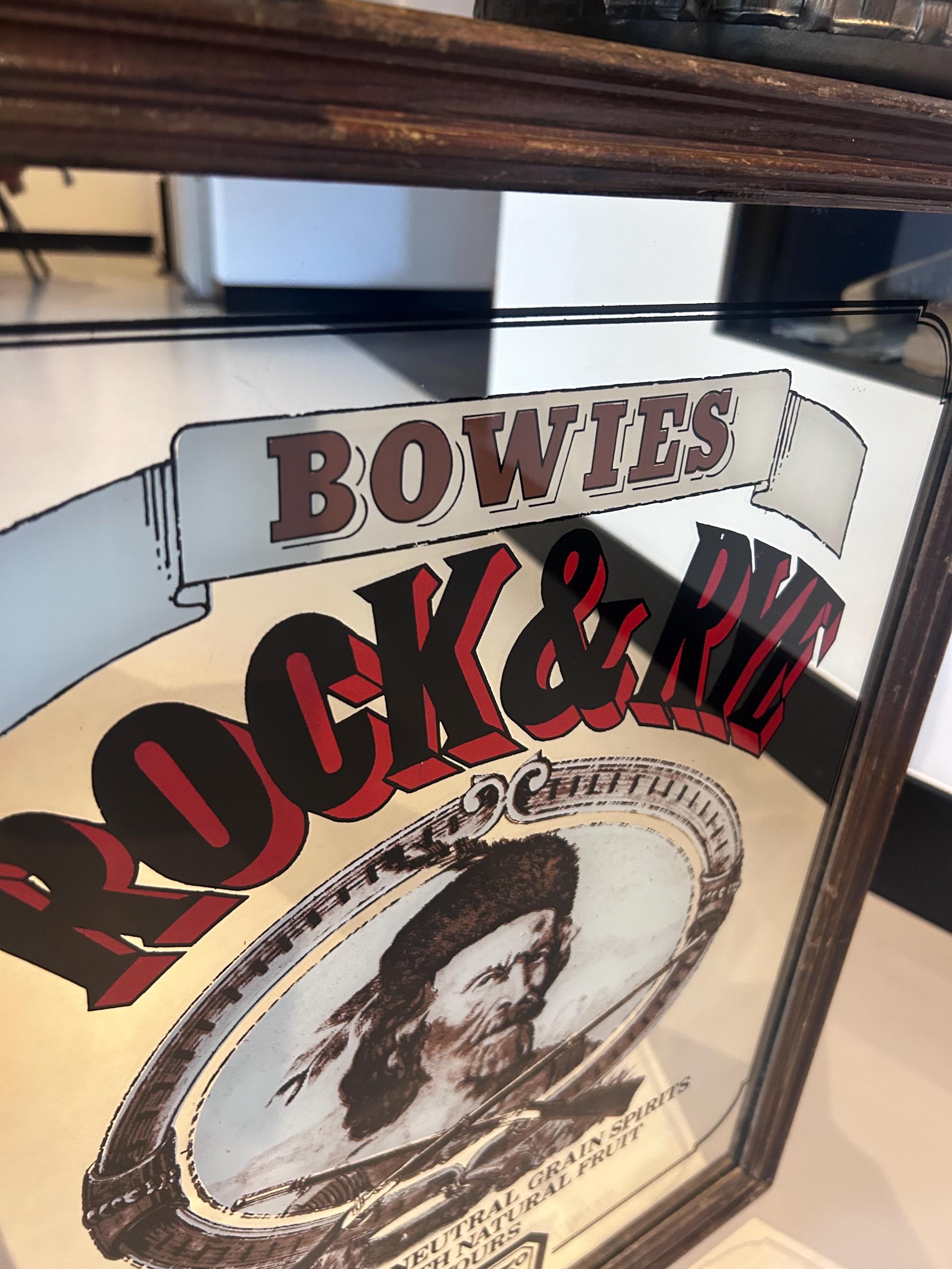Vintage Bowie's Rock and Rye BIG Advertising Mirror | Retro Bar