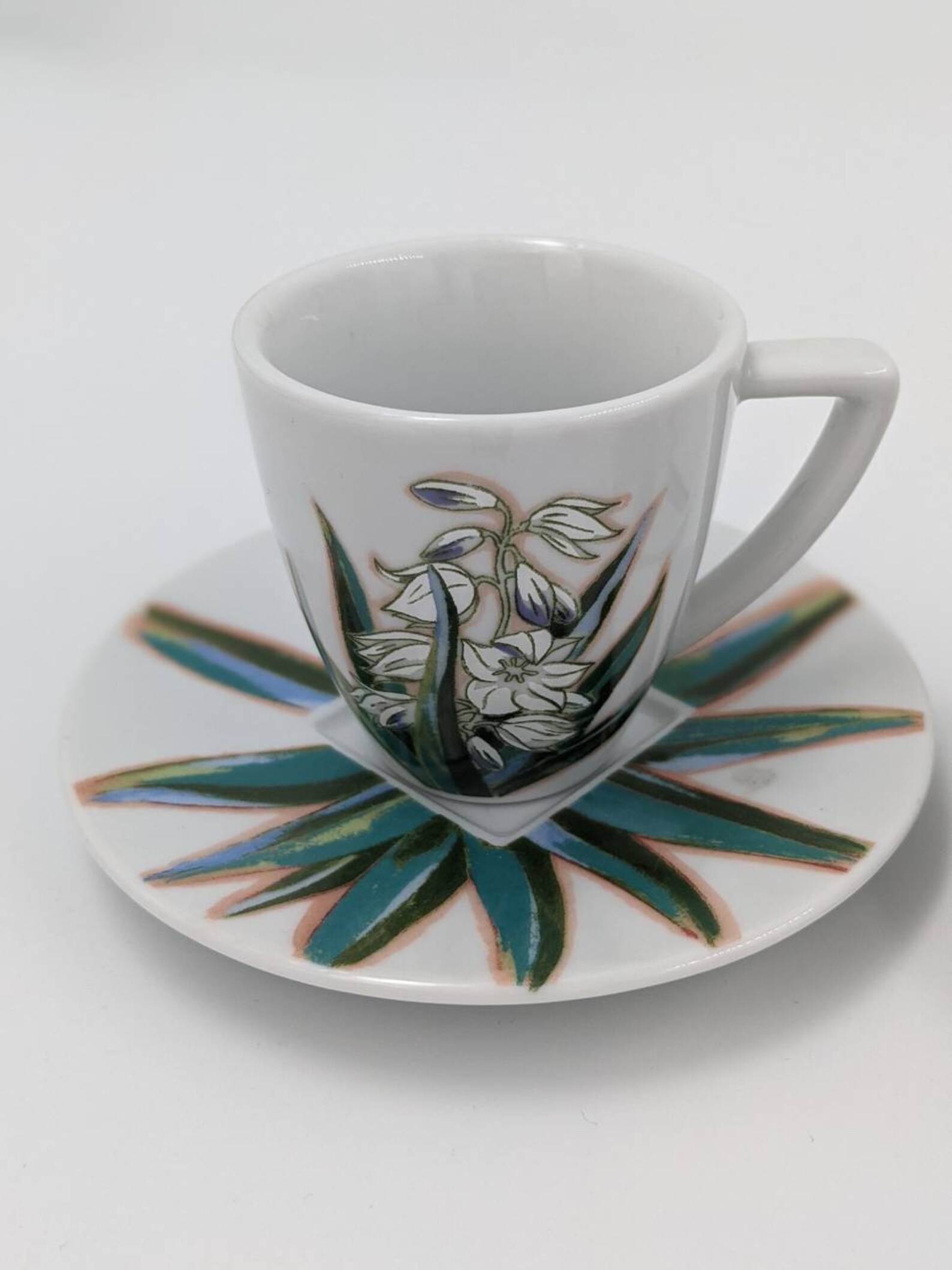 Floral Palm Nespresso Cups and Saucers Set of 2 100ml. Espresso Coffee