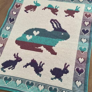 Patrón de manta de crochet de mosaico de conejito de amor Conejo de Pascua Bebé Inglés