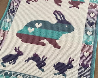 Bunny Love Mosaic Crochet Blanket Pattern Rabbit Easter Baby English