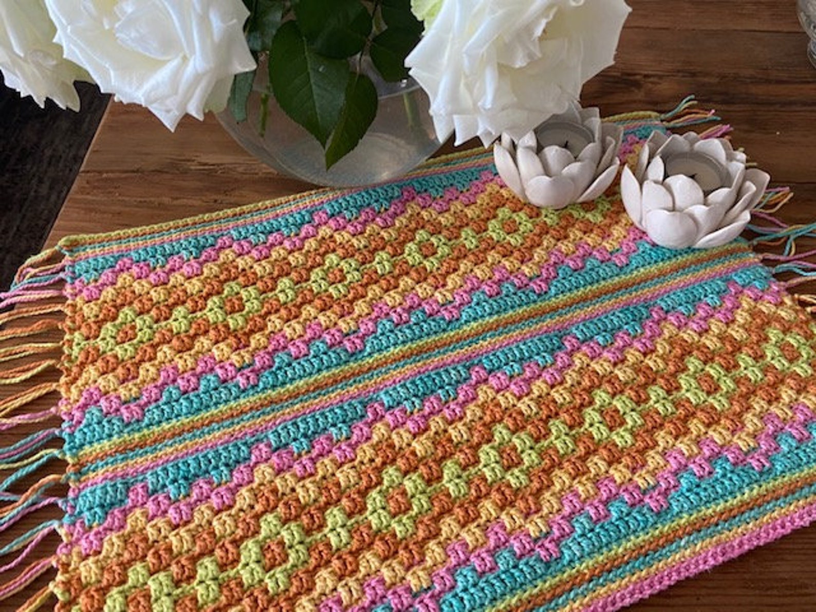 Go With the Flow Mosaic Crochet Placemat Runner Pattern - Etsy