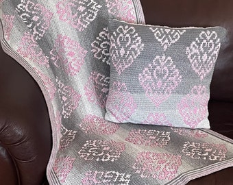 Overlay Mosaic Crochet pattern Vivien Damask blanket throw afghan cushion cover in English