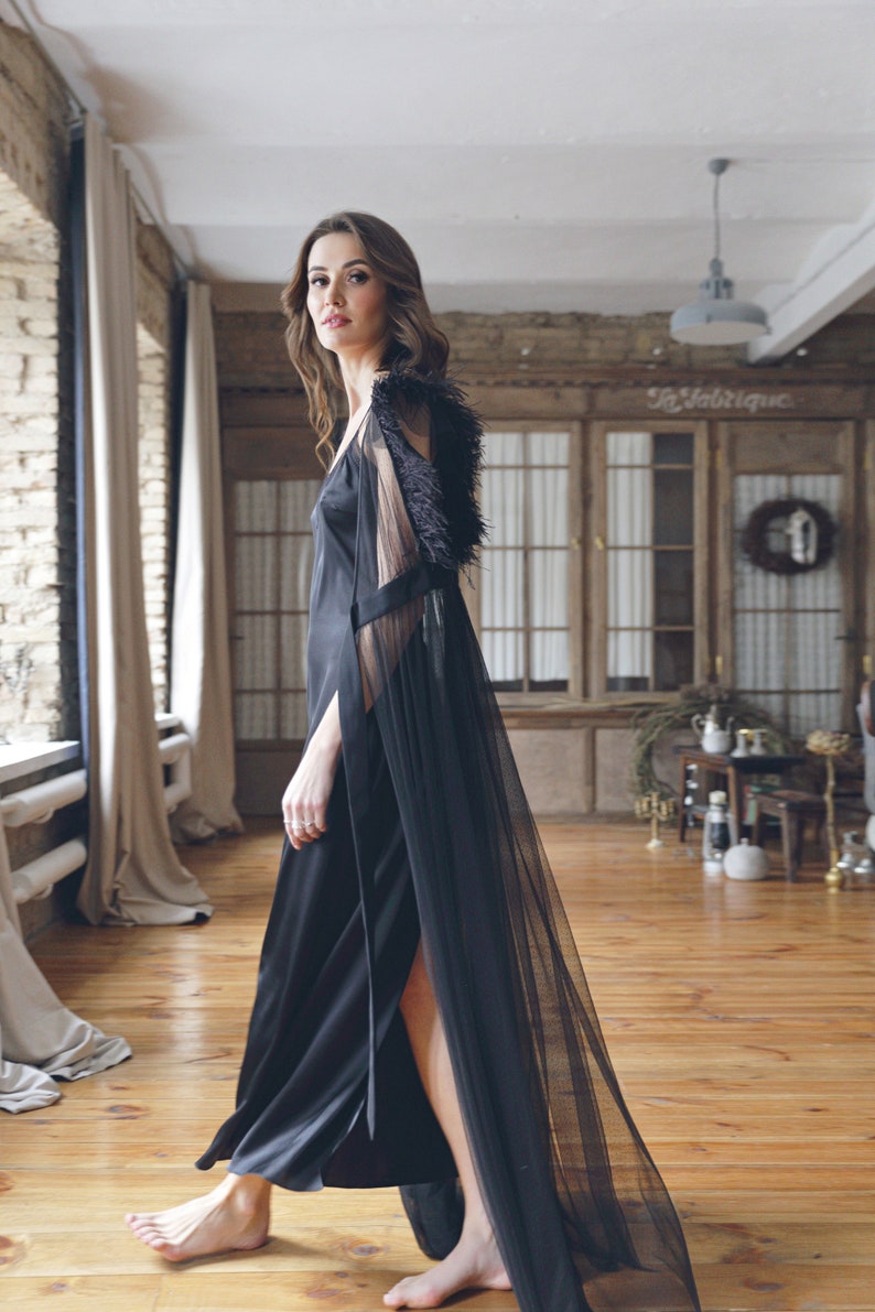 sheer long tulle robe