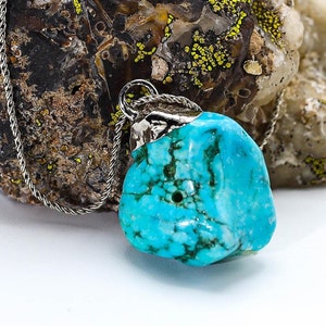 Natural raw stone Turquoise handmade necklace, Blue Turquoise Birthstone Jewelry, Natural turquoise necklace,, Wife Gift for mom