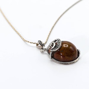 Sterling Silver, Natural Wood opal stone Handmade Necklace, Gemstone Natural jewelry