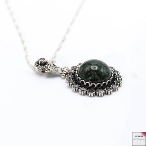 Chrysoprase  gemstone with Chain Necklace Sterling Silver,