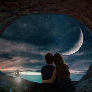 Cave Digital Backdrop, Moon Digital Backdrop, Fantasy Cave Digital Backdrop, Moon Lookout Digital Backdrop