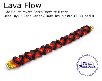 Lava Flow Peyote Armband Tutorial (Miyuki Seed Beads Größen 8, 11 und 15 Odd Count)