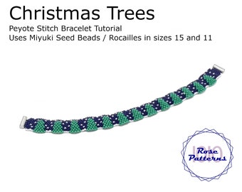 Christmas Trees Peyote Bracelet Pattern (Miyuki Seed Beads Sizes 11 and 15 Even Count)