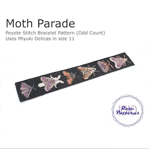 Moth Parade Peyote Bracelet Pattern (Miyuki Delicas Size 11 Odd Count)
