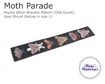 Moth Parade Peyote Bracelet Pattern (Miyuki Delicas Size 11 Odd Count)