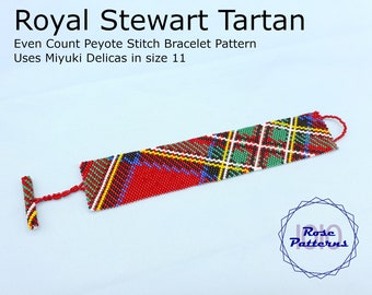 Royal Stewart Tartan Peyote Bracelet (Miyuki Delicas Size 11 Even Count)