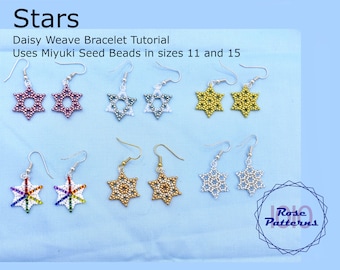 Stars Daisy Weave Earrings Tutorial (Miyuki Seed Beads Sizes 11 and 15)