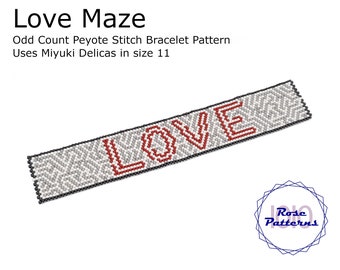 Love Maze Peyote Bracelet (Miyuki Delicas Size 11 Odd Count)