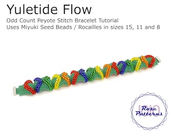 Yuletide Flow Peyote Bracelet Tutorial (Miyuki Seed Beads Sizes 8, 11 and 15 Odd Count)