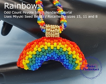 Rainbow Peyote Pendant Tutorial (Miyuki Seed Beads Sizes 8, 11 and 15 Odd Count Peyote)