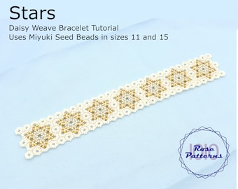 Stars Daisy Weave Bracelet Tutorial (Miyuki Seed Beads Sizes 11 and 15)