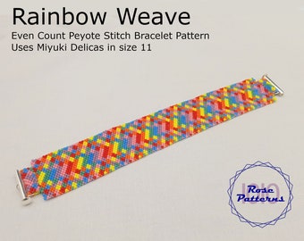 Regenbogen Weave Peyote Armband (Miyuki Delicas Größe 11 Even Count)