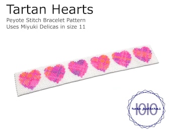 Tartan Hearts Peyote Armband Muster (Miyuki Delicas Size 11 Even Count)