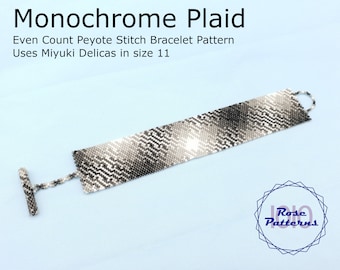 Monochromes kariertes Peyote Armband (Miyuki Delicas Size 11 Even Count)