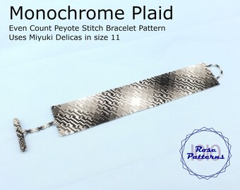 Monochrome Plaid Peyote Bracelet (Miyuki Delicas Size 11 Even Count)
