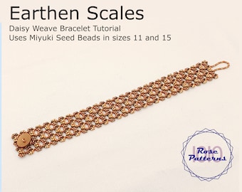 Earthen Scales Daisy Weave Bracelet Tutorial (Miyuki Seed Beads Sizes 11 and 15)