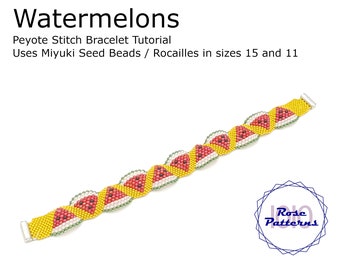 Watermelons Peyote Bracelet Pattern (Miyuki Seed Beads Sizes 11 and 15 Even Count)