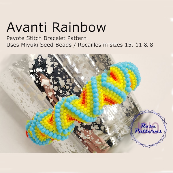 Avanti Rainbow Peyote Bracelet Tutorial (Miyuki Seed Beads Sizes 8, 11 and 15 Even Count Peyote)