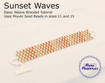 Sunset Waves Daisy Weave Bracelet Tutorial (Miyuki Seed Beads Sizes 11 and 15)