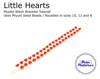 Little Hearts Peyote Bracelet Pattern (Miyuki Seed Beads Sizes 8, 11 and 15 Even Count)