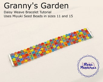 Granny's Garden Daisy Weave Bracelet Tutorial (Miyuki Seed Beads Sizes 11 and 15)