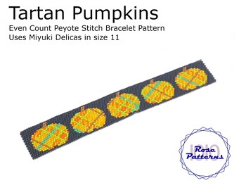Tartan Pumpkins Peyote Bracelet (Miyuki Delicas Size 11 Even Count)