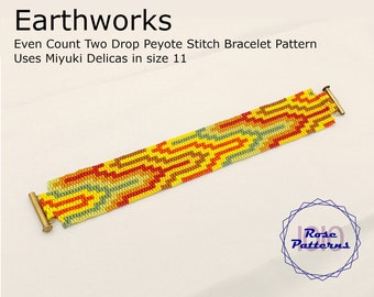 Earthworks Peyote Bracelet (Miyuki Delicas Size 11 Even Count Two Drop)