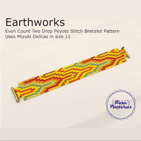 Earthworks Peyote Bracelet (Miyuki Delicas Size 11 Even Count Two Drop)