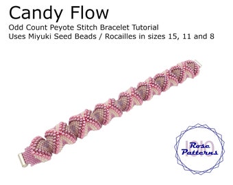 Candy Flow Peyote Bracelet Tutorial (Miyuki Seed Beads Sizes 8, 11 and 15 Odd Count)