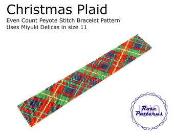 Christmas Plaid Peyote Bracelet (Miyuki Delicas Size 11 Even Count)