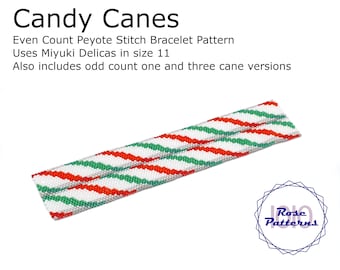 Candy Canes Peyote Bracelet (Miyuki Delicas Size 11 Even / Odd Count)