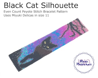 Black Cat Silhouette Peyote Bracelet (Miyuki Delicas Size 11 Even Count)