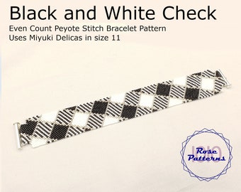 Black and White Check Peyote Bracelet (Miyuki Delicas Size 11 Even Count)