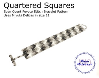 Quartered Squares Peyote Bracelet (Miyuki Delicas Size 11 Even Count)